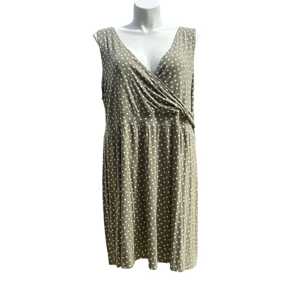 Maurices Sage Green Polka Dot Sleeveless Summer Casual Dress Jersey Stretch 3X